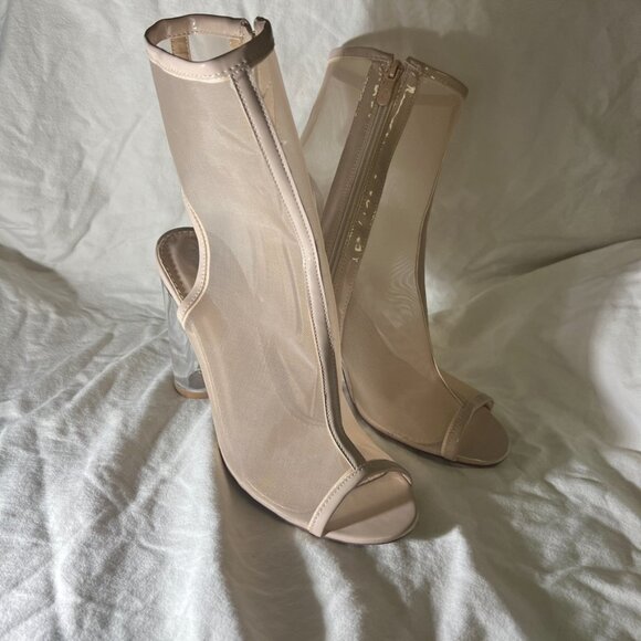 Public Desire Nude Clear Ankle Boot Block Heels Open Toe - Picture 11 of 11